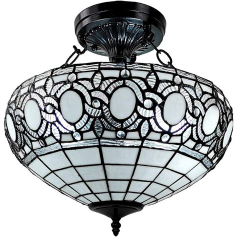 Tiffany Style 2 Light Vintage Semi Flush Ceiling Lamp 16 Wide