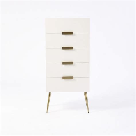 White Tall Dresser 5 Drawer Levan Home Modern Romantic Style White