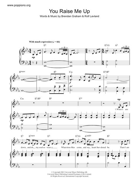 Josh Groban You Raise Me Up Sheet Music Notes Chords Download Printable Piano Vocal Guitar