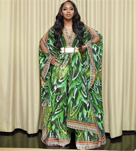 Sarah Jakes Roberts Stuns In Sai Sankoh Green Printed Kaftan And Pants