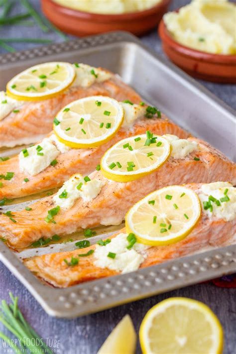 Please, remember to always insert the meat thermometer into the thickest part of the salmon. Oven Baked Salmon Fillets Recipe - Happy Foods Tube