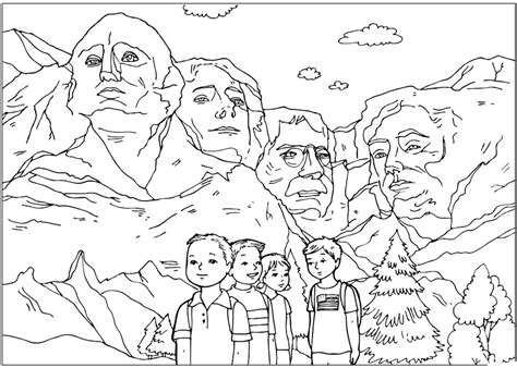 Coloring page - The sculptures of Mount Rushmore