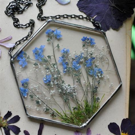 Forget Me Nots Stained Glass Frame Pressed Flower Frame Etsy
