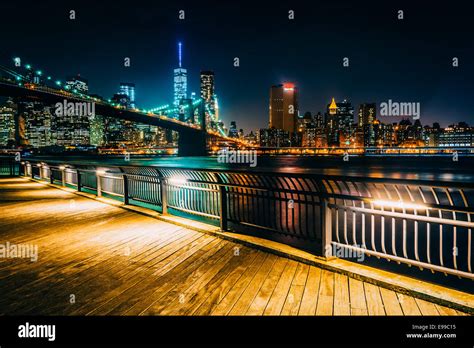 The Brooklyn Bridge And Manhattan Skyline At Night Seen From Brooklyn