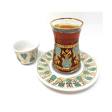 Piece Handmade Turkish Tea Glasses And Saucers Set With Arabic Mirra