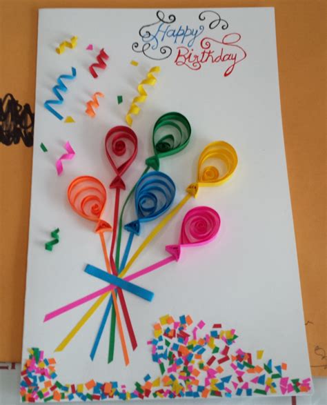 Happy Birthday Card With Quilled Balloons Quilling Birthday Cards
