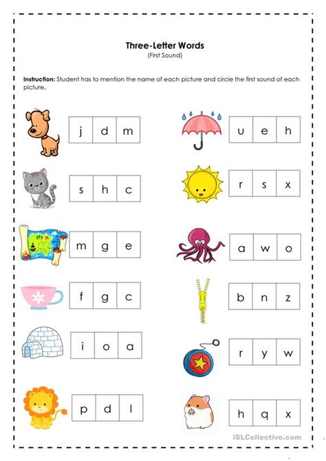 Jump to navigation jump to search. Three-Letter Words (First Sound) - English ESL Worksheets ...