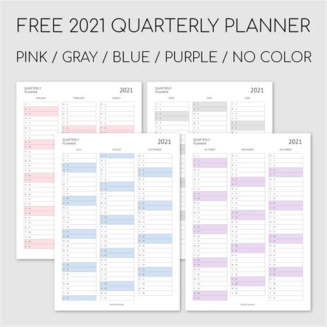 Printable 2021 Quarterly Planner