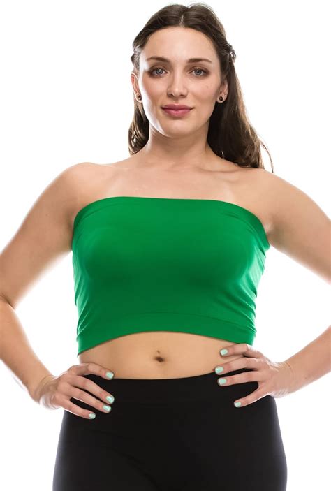 Kurve Womens Plus Size Bandeau Strapless Tube Top Stretchy Seamless Sexy Crop Tank Tops Uv