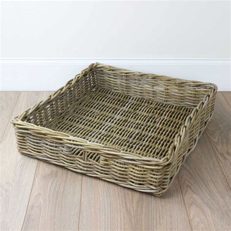 Grey And Buff Rattan Xl Wicker Basket Footstool Tray The Basket Company