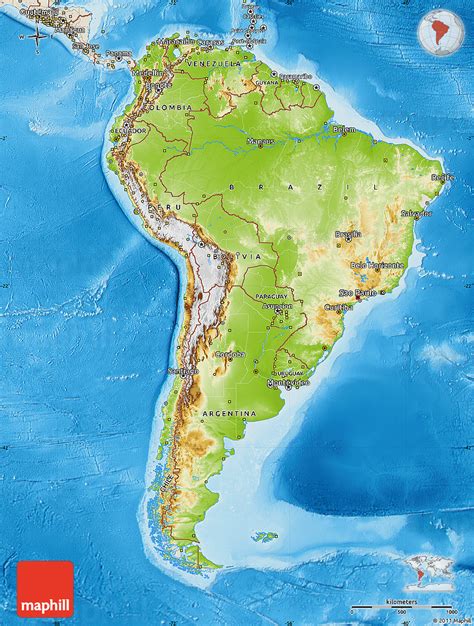 Physical Map Of South America Shaded Relief Outside