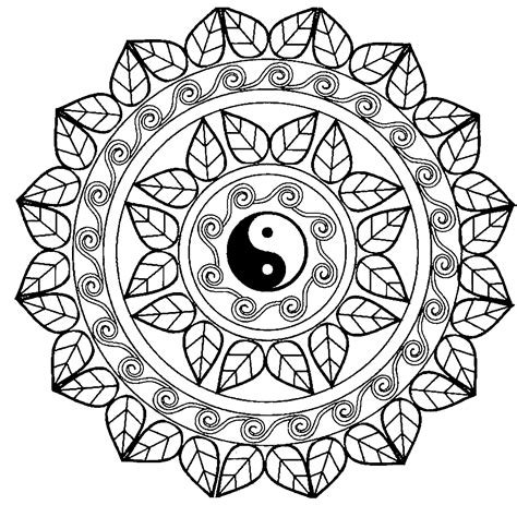 Yen And Yang Mandala With Leaves Zen And Anti Stress Mandalas