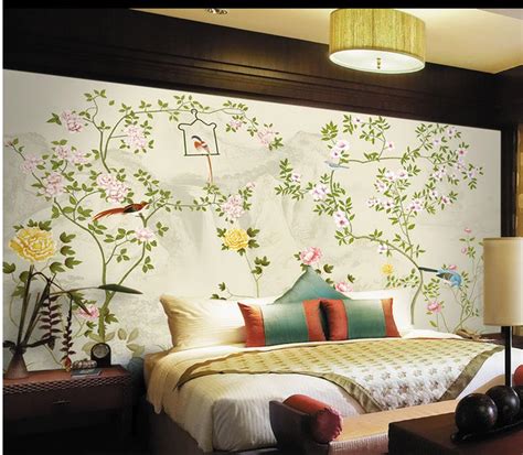 Murals Hand Painted Flowers And Birds Tv Background Wall Living 3d