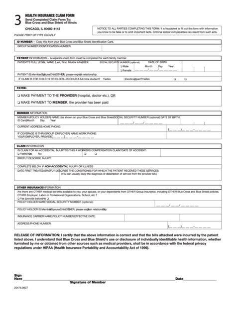 Fillable Health Insurance Claim Form - Blue Cross And Blue ...
