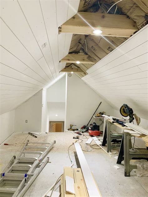 Modern Shiplap Ceilings And Gorgeous Cedar Beams In The Attic Office