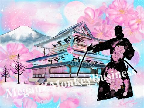 Samurai And Cherry Blossoms Art Print Etsy