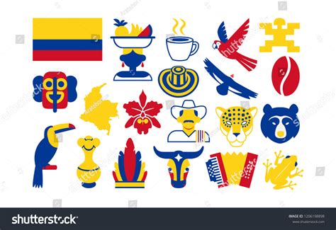 Vector Set Colombia Icons Isolated On Stock Vector Royalty Free
