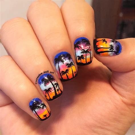 sunset palm tree nail art for summer palm tree nail art tree nail art nail art