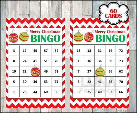 60 Merry Christmas Holiday Bingo Cards Diy Printable Game Etsy