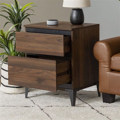 Modern Wood 2 Drawer Storage End Table In Dark Walnut In 2021 Dark