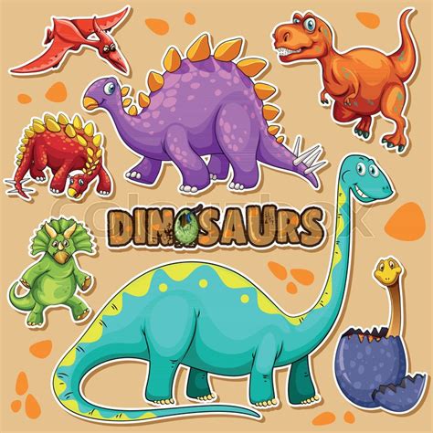 Different Types Of Dinosaurs On Poster Stock Vector Colourbox