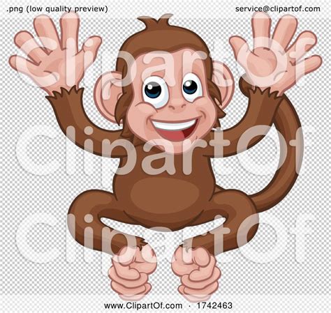 Monkey Cartoon Character Animal Mascot Waving By Atstockillustration
