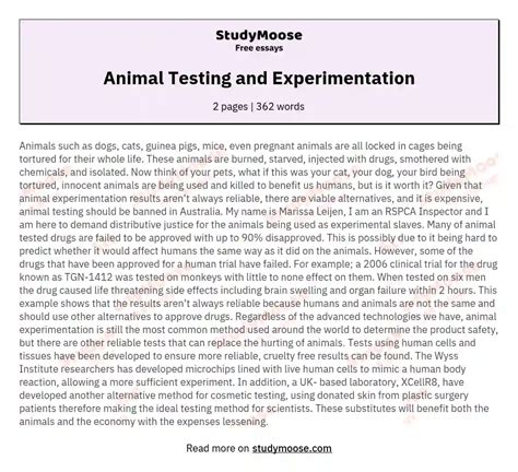 Animal Testing And Experimentation Free Essay Example