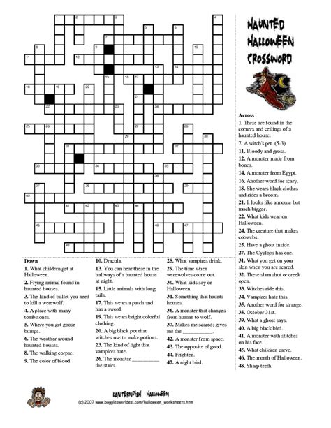 Halloween Crossword Puzzle Printable 3rd Grade Printable Crossword