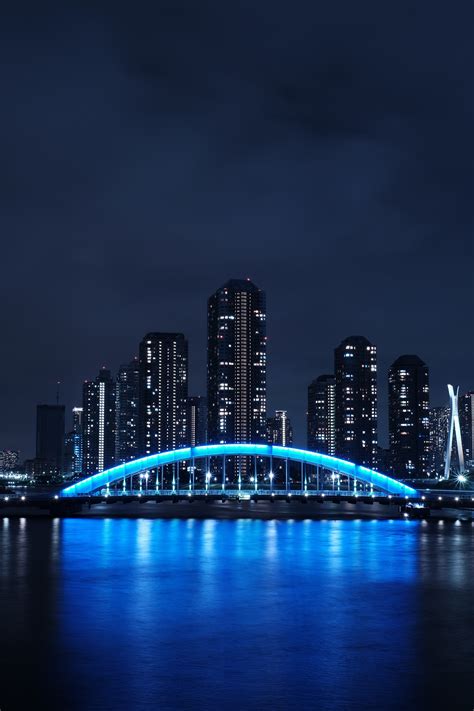 Wallpaper Jepang Cityscape Malam Refleksi Kaki Langit Pencakar