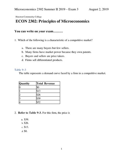 Solution Hcc Econ 2302 Microeconomics Sample Exam Studypool