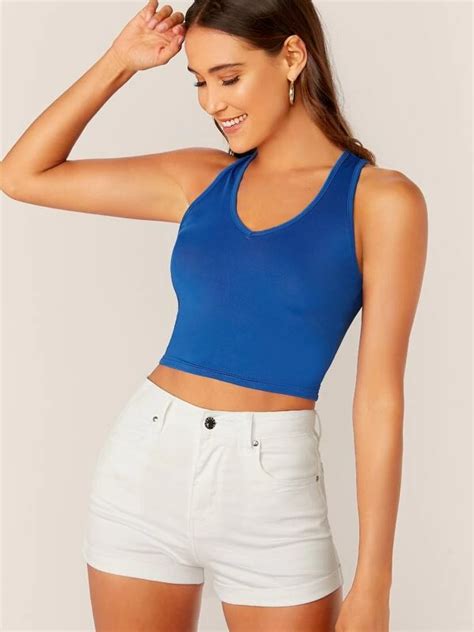 Solid Form Fitted Crop Tank Top Shein In Cropped Tank Top