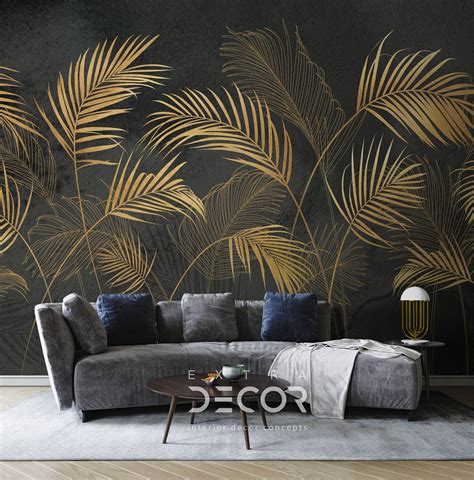 Golden Palm Leaves Wall Mural Wall Murals Diy Wall Painting