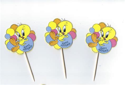 12 Tweety Bird Inspiried Cupcake Toppers Party Picks Cupcake Yellow
