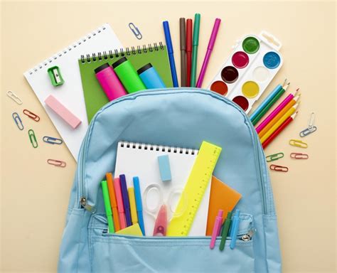 Top View Of Back To School Stationery With Backpack And Colored Pencils