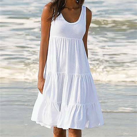 Chaonan Dress Womens Holiday Summer Solid Sleeveless Party Beach Dress