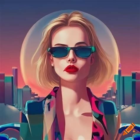 Artistic Portrayal Of A Blonde Woman With Sunglasses In Front Of A