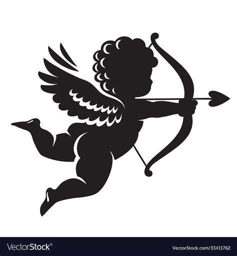 Black Silhouette Cupid Aiming A Bow And Arrow Vector Image