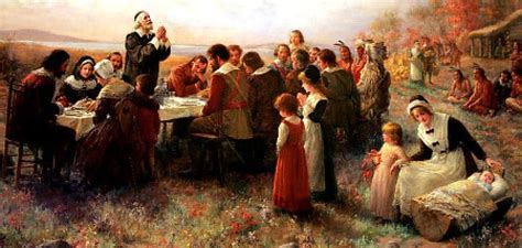 A Detail Of The 1914 Jennie Brownscombe Painting The First Thanksgiving At Plymouth
