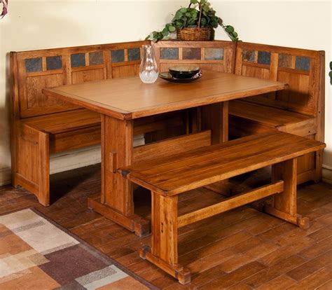 Check spelling or type a new query. 4 Piece Corner Breakfast Nook Set Rustic Oak Bench Table ...