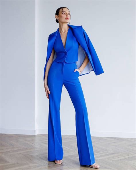 royal blue formal pantsuit women three piece pantsuit single breasted blazer with vest wide