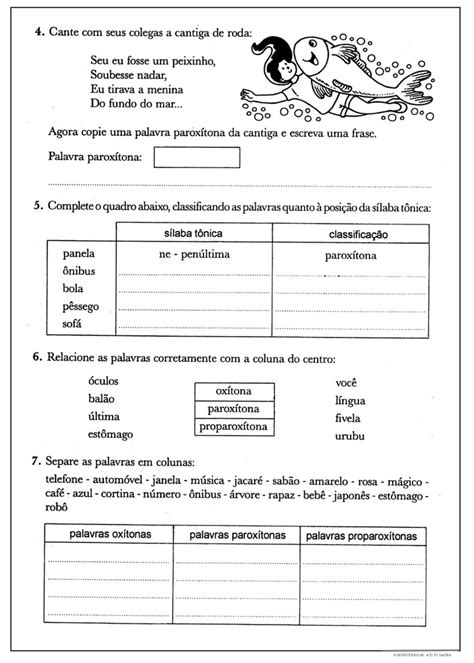 Atividades De Oxitonas Paroxitonas E Proparoxitonas 3 Ano