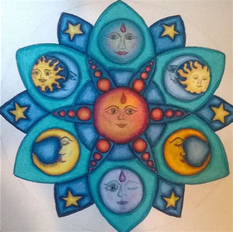 Original Celestial Mandala Style Drawing Of Sun And Moon Using Etsy