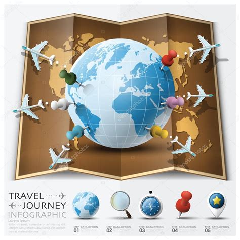 Travel And Journey World Map With Point Mark Airplane Route Diag Stock