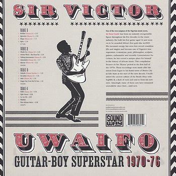 A multifarious and highly talented individual, internationally award winning music maestro sir victor uwaifo playing his guitar with latest invention, the flesh and metal 6th finger. Sir Victor Uwaifo: Guitar Boy Superstar 1970-76 - Hard Wax