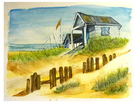 Carlas Cards Beach Hut Watercolor Painting