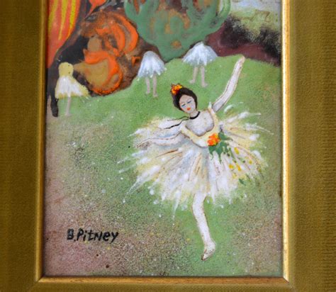 Framed Realism Enamel Painting On Copper By B Pitney Dancing Ballerina
