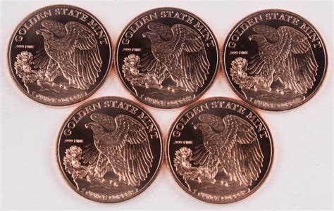 Lot Of 5 1 Oz 999 Fine Copper Walking Liberty Rounds Pristine Auction