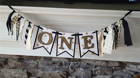 Black And Gold First Birthday Banner One Banner Black And