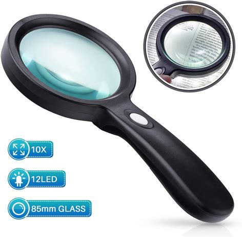 10x magnifying glass with light 12led handheld magnifier for reading inspection hobbies