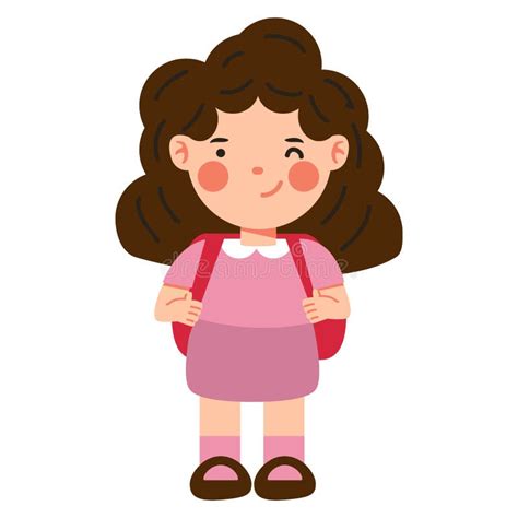 Cute Little Girl With School Bag Cartoon Stock Vector Illustration Of